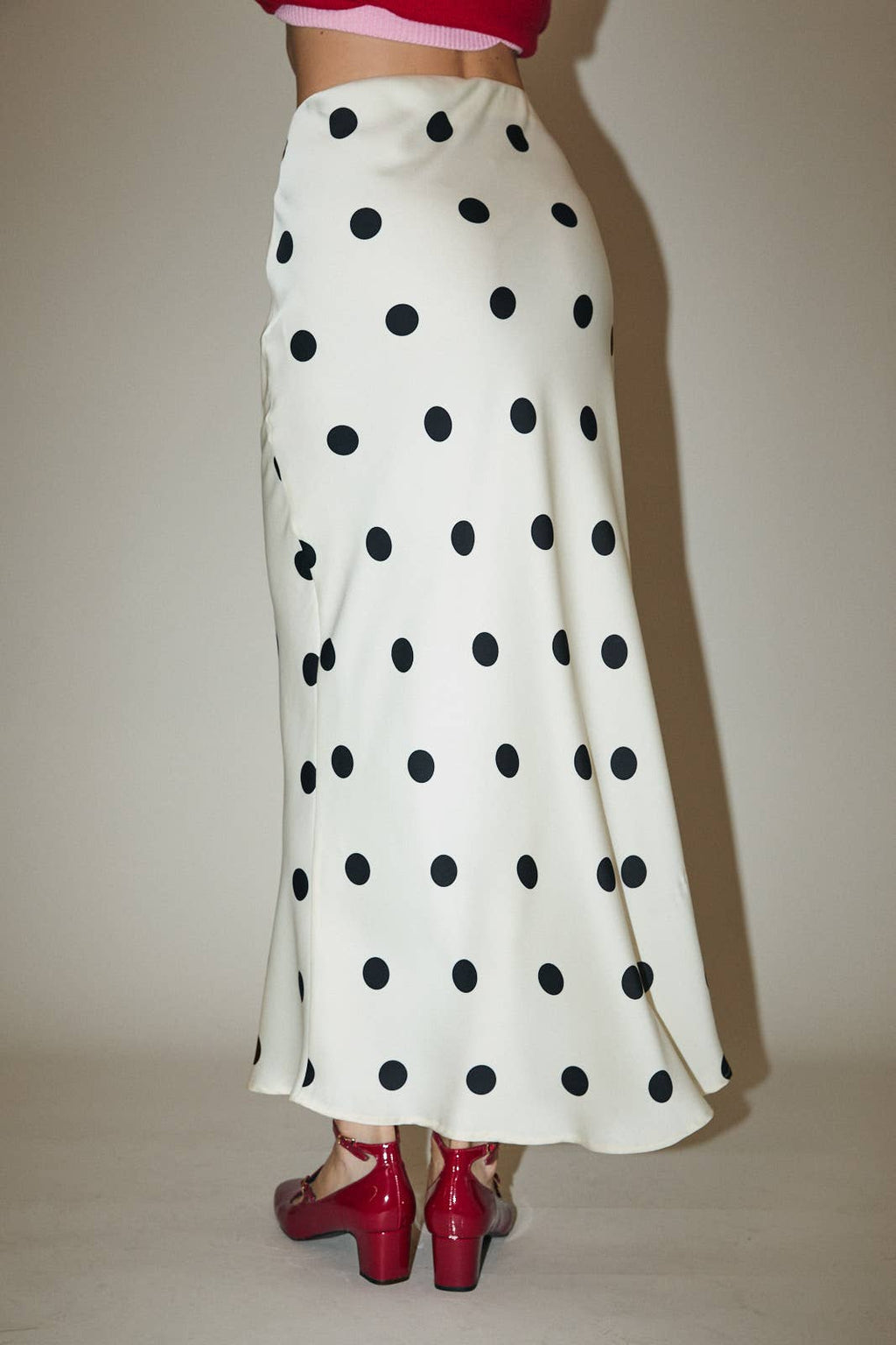 SATIN MIDI SKIRT WITH ELASTIC WAIST IN POLKA DOT