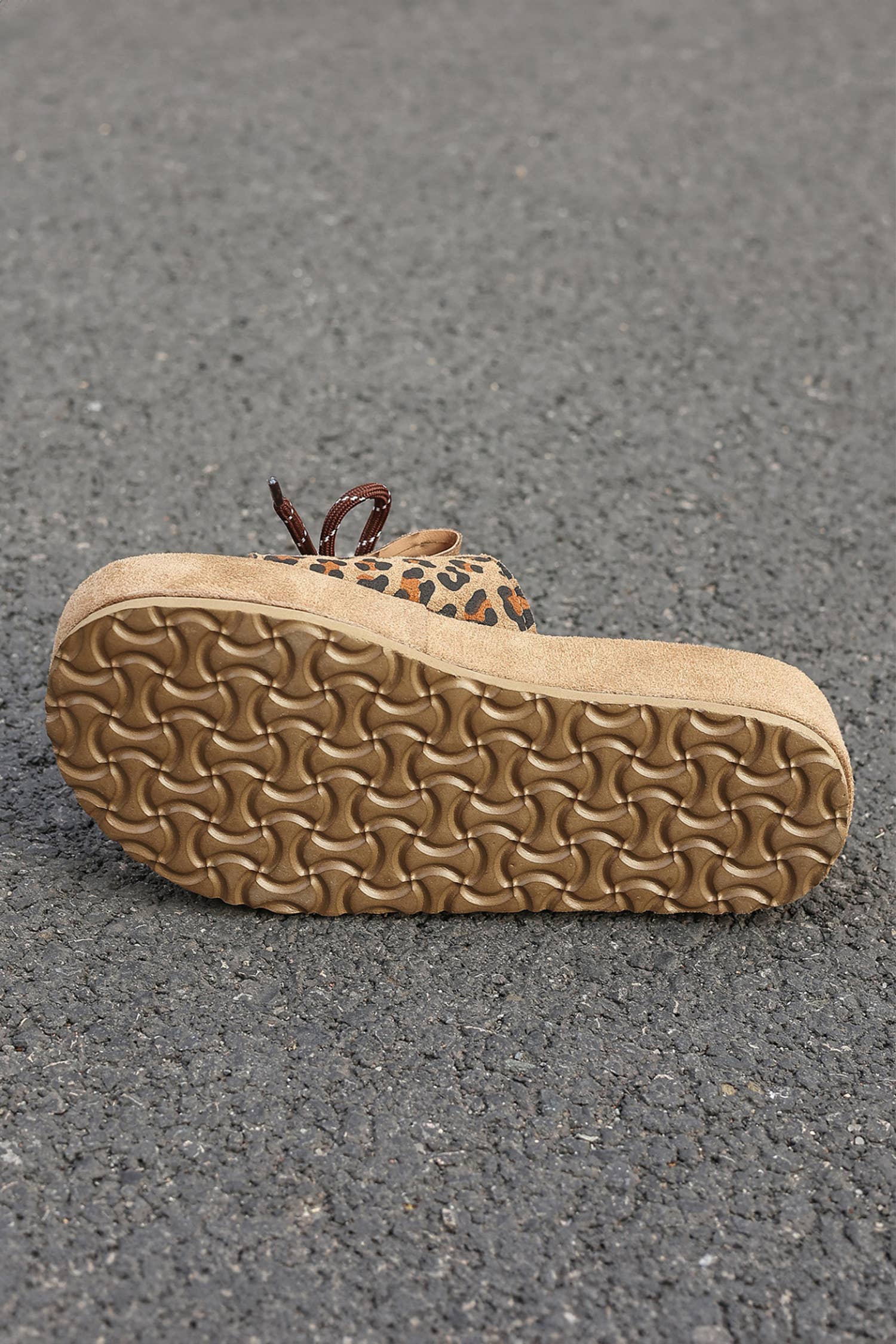 Leopard Faux Suede Lace-up Detail Platform Slippers | US6-10