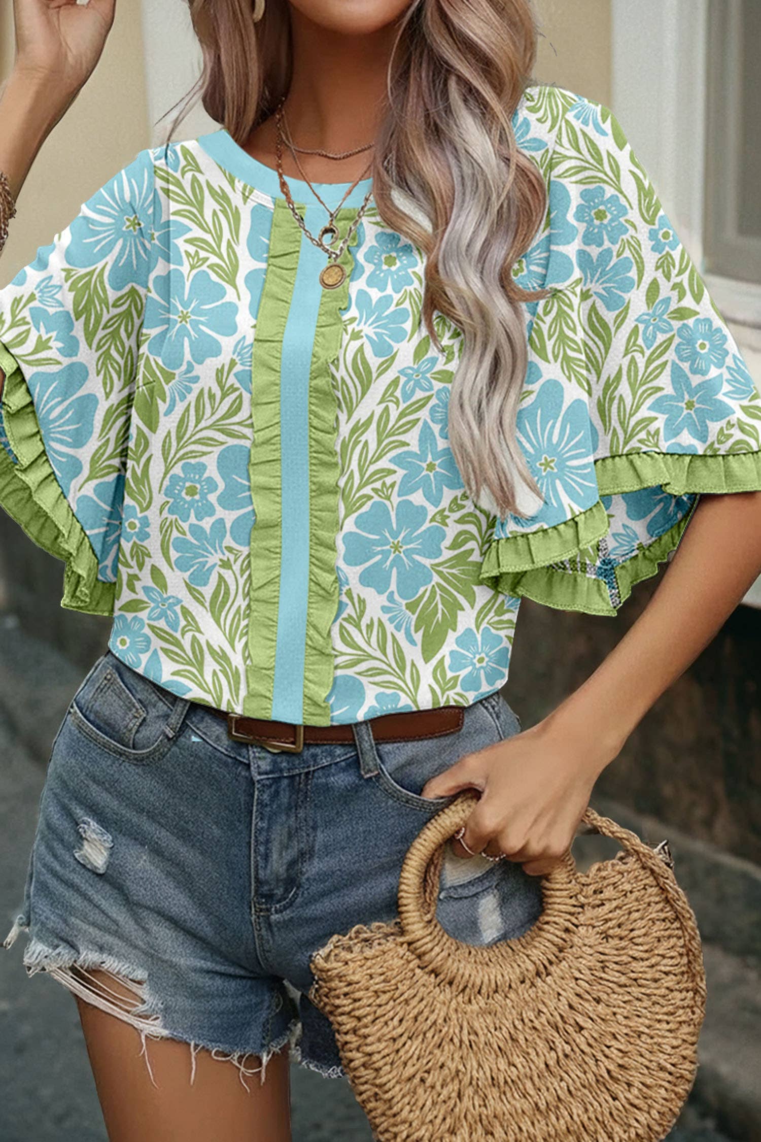 Floral Print Frill Trim Blouse & Series | S-XL