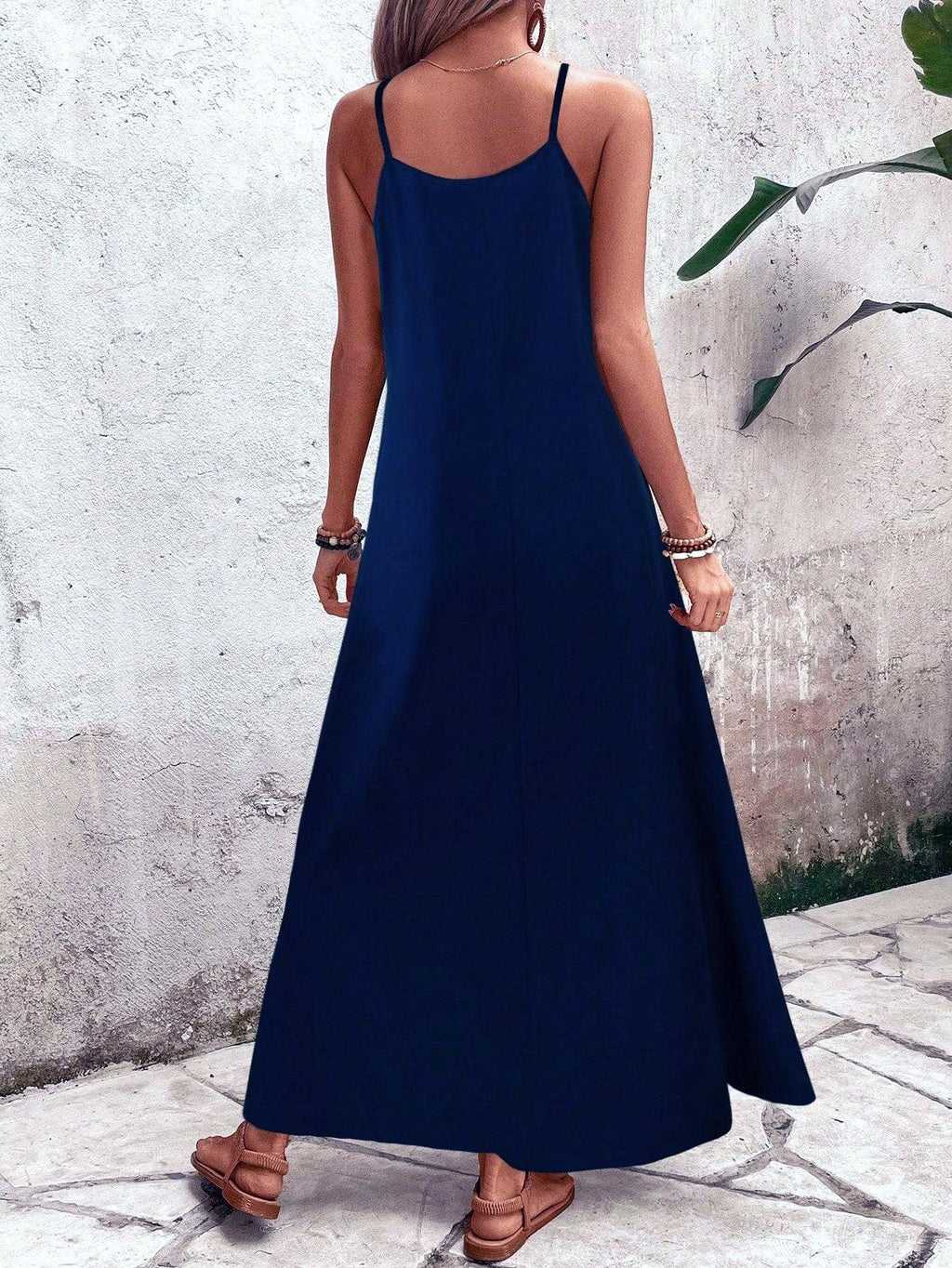 Beach Abstract Leaf Print Strap Maxi Dress