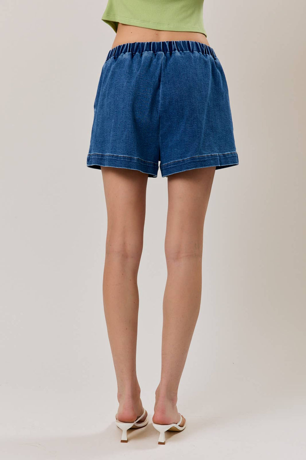 DENIM LACE-UP SHORTS W. ELASTIC WAISTBAND
