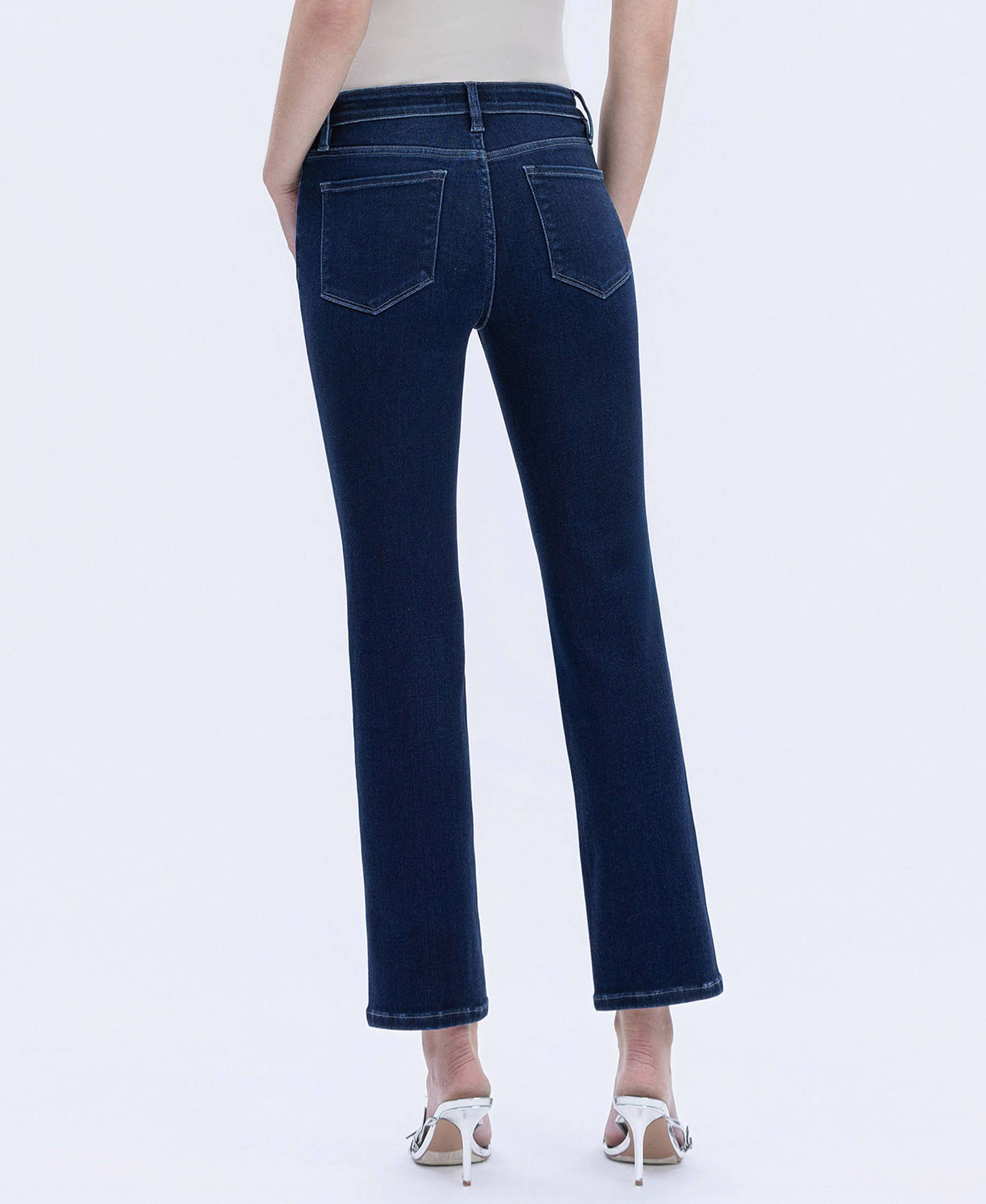 MID RISE DARK WASH ANKLE SLIM STRAIGHT JEANS T6998