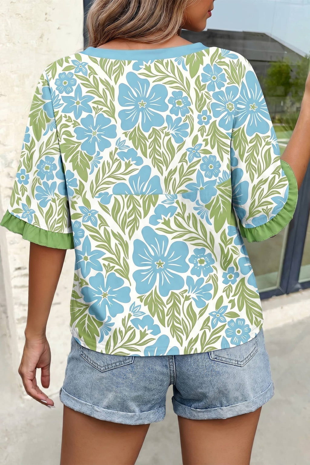 Floral Print Frill Trim Blouse & Series | S-XL