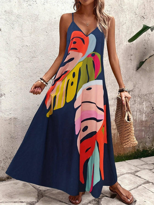 Floral Striped Patchwork Trim Maxi Dress | S-XL