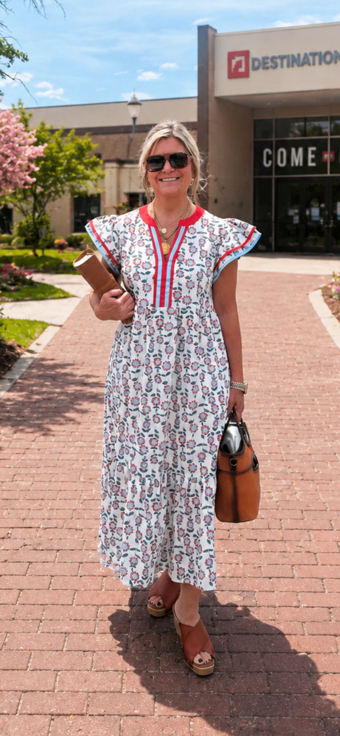 Floral Striped Patchwork Trim Maxi Dress | S-XL