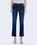 MID RISE DARK WASH ANKLE SLIM STRAIGHT JEANS T6998