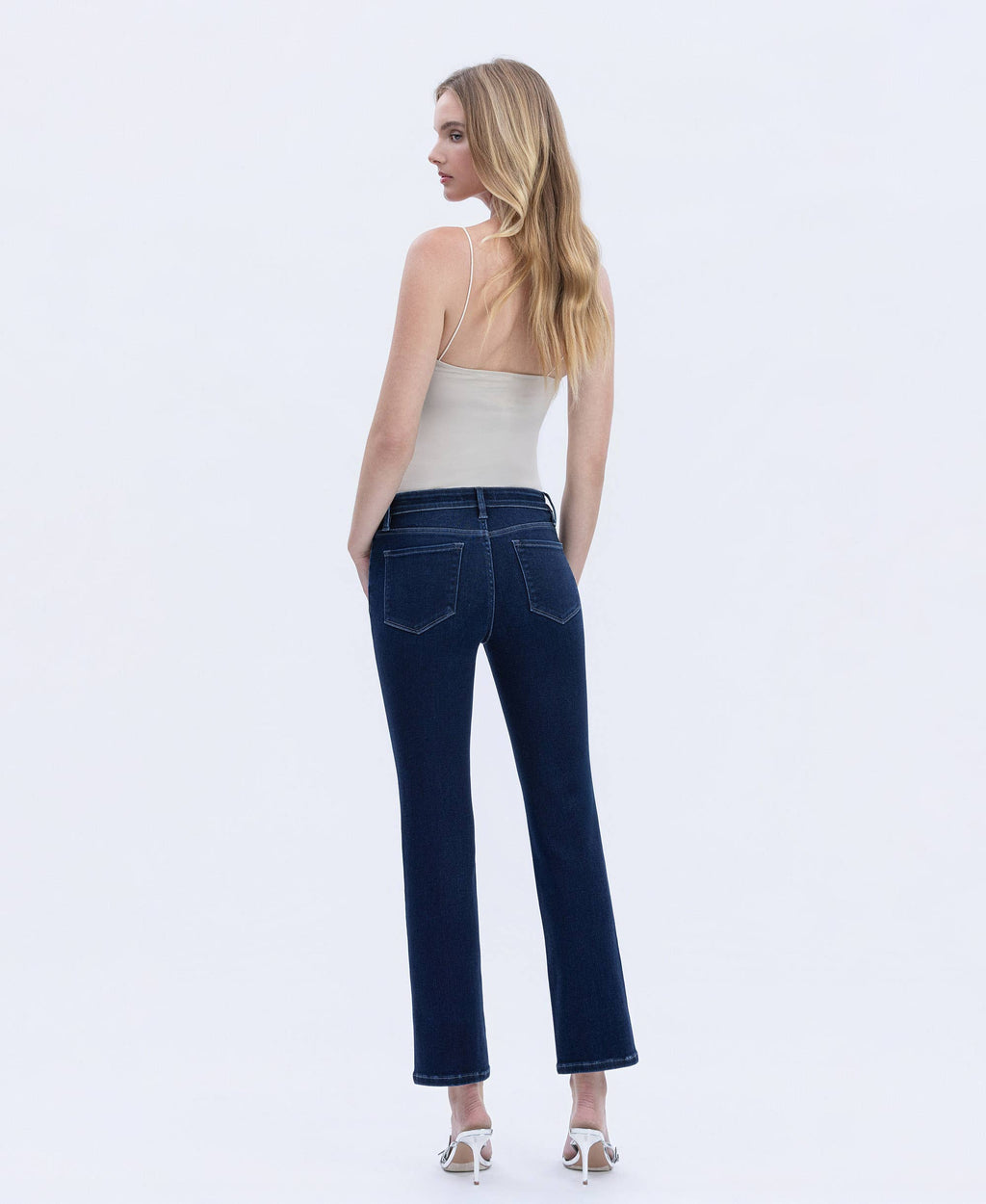 MID RISE DARK WASH ANKLE SLIM STRAIGHT JEANS T6998