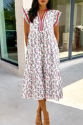 Floral Striped Patchwork Trim Maxi Dress | S-XL